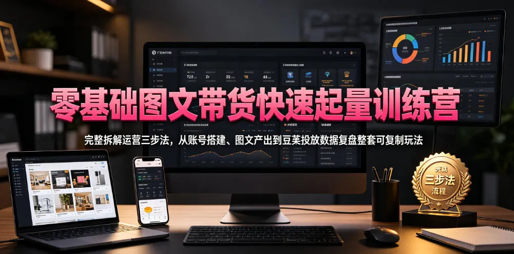 零基础图文带货快速起量训练营,完整拆解运营三步法,从账号搭建、图文产出到豆荚投放数据复盘整套可复制玩法_一起云网创