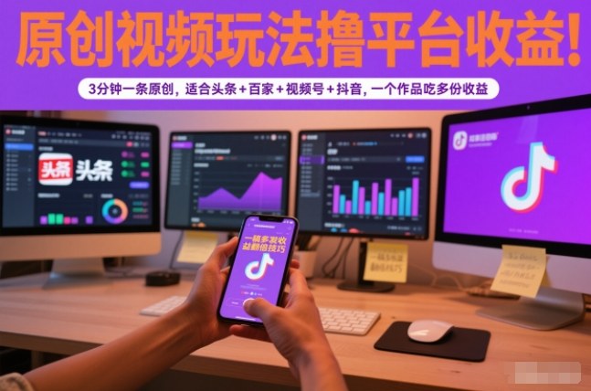 原创视频玩法撸平台收益，3分钟一条原创，适合头条+百家+视频号+抖音，一个作品吃多份收益_就是爱分享