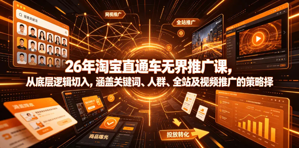 26年淘宝直通车无界推广课，从底层逻辑切入，涵盖关键词、人群、全站及视频推广的策略选择_一起云网创