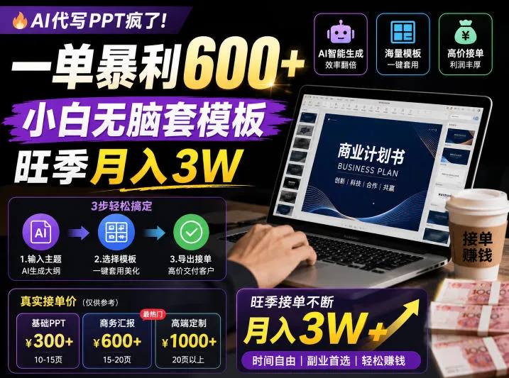 AI代写PPT疯了!一单暴利600+,小白无脑套模板,旺季月入3W,不用苦哈哈引流【揭秘】_一起云网创