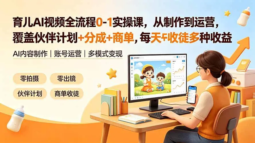 (19236期)育儿AI视频全流程0-1实操课,从制作到运营,覆盖伙伴计划+分成+商单+收徒多种收益,每天500+收益_一起云网创
