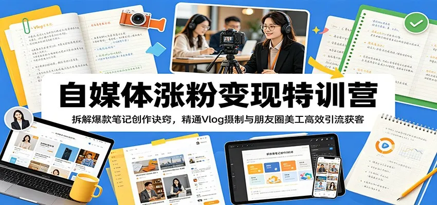 自媒体涨粉变现特训营:拆解爆款笔记创作诀窍,精通Vlog摄制与朋友圈美工高效引流获客_一起云网创