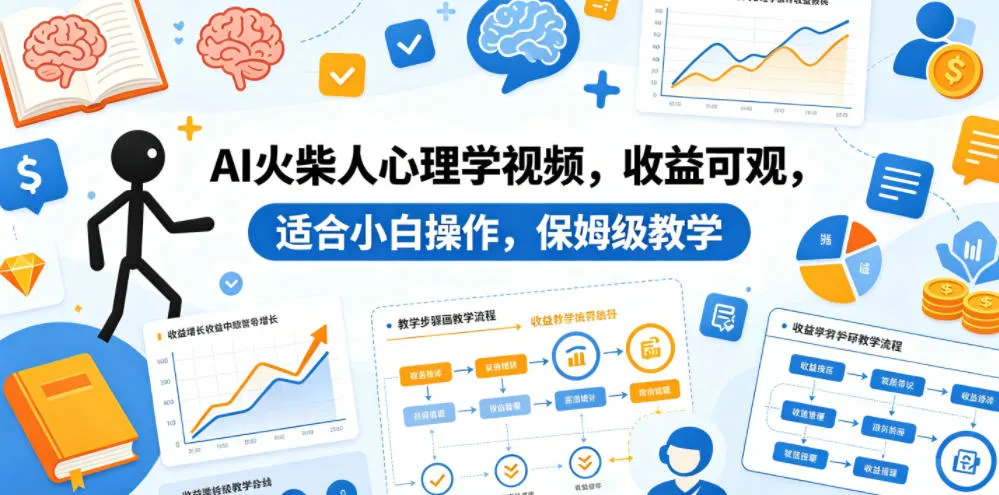 AI火柴人心理学视频,收益可观,适合小白操作,保姆级教学_一起云网创