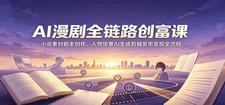 AI漫剧全链路创富课：小说素材剧本创作，人物场景AI生成剪辑发布变现全流程_一起云网创