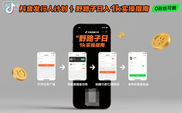 抖音发行人计划全新野路子玩法，随时随地，只要有手机，就能操作，日入1k+【揭秘】_就是爱分享