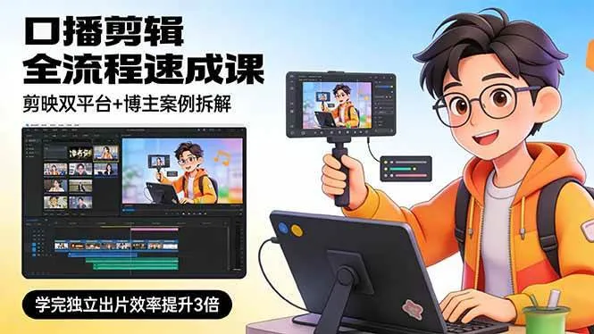 （17420期）口播剪辑全流程速成课，剪映双平台+博主案例拆解，学完独立出片效率提升3倍_就是爱分享