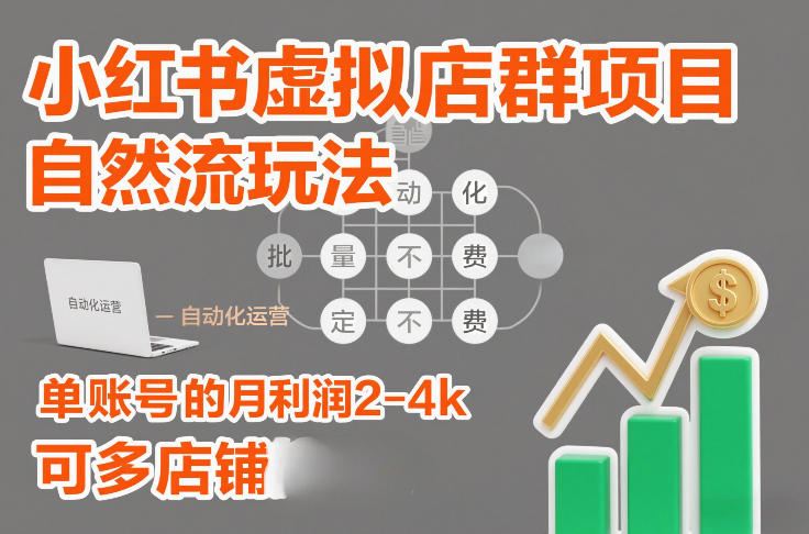 小红书虚拟店群项目，自然流玩法，批量自动化，稳定不费号，单账号的月利润2-4k，可多店矩阵_就是爱分享