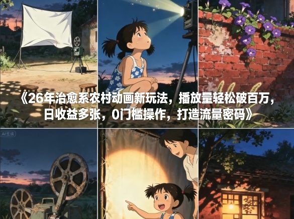 26年治愈系农村动画新玩法，播放量轻松破百万，日收益多张，0门槛操作，打造流量密码_就是爱分享