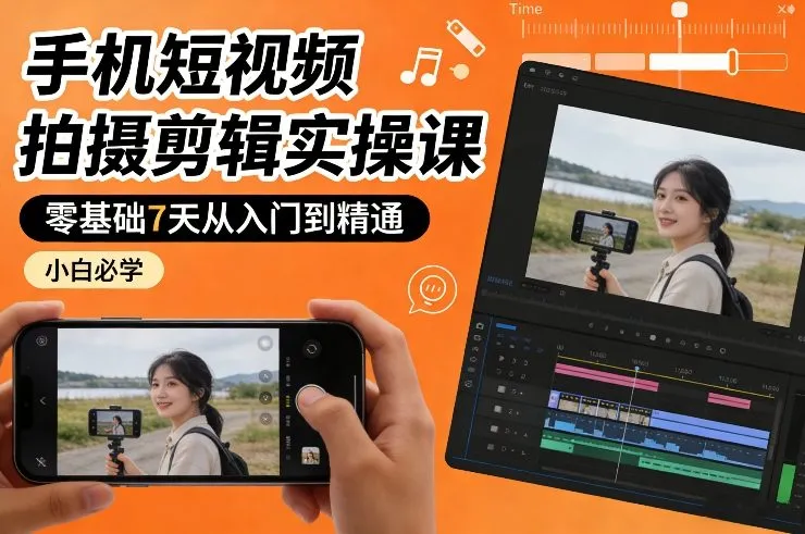 手机短视频拍摄剪辑实操课，零基础7天从入门到精通，小白必学_就是爱分享