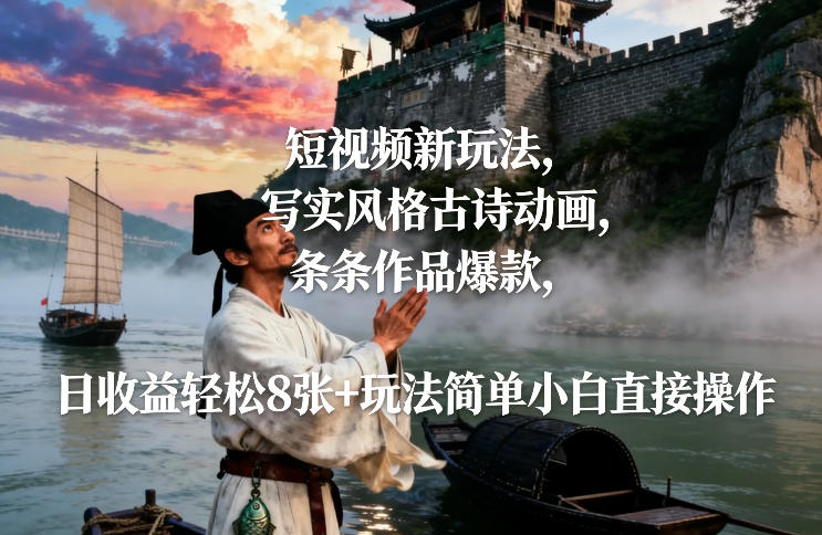 短视频新玩法，写实风格古诗动画，条条作品爆款，日收益轻松8张+玩法简单小白直接操作_就是爱分享