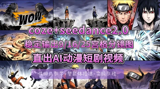[COZE搭建教学]COZE+即梦Seedance 2.0稳定输出9-16-25宫格分镜图直出AI漫剧视频_就是爱分享