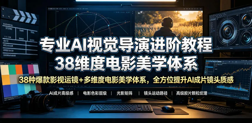 专业AI视觉导演进阶教程，38种爆款影视运镜+多维度电影美学体系，全方位提升AI成片高级感与镜头质感_一起云网创