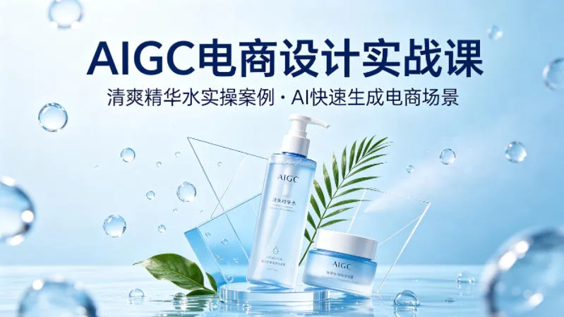 AIGC电商设计实战课，以清爽精华水为实操案例，教你用AI快速生成电商场景_就是爱分享