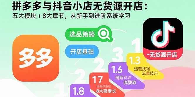 （15805期）拼多多与抖音小店无货源开店：五大模块+8大章节，从新手到进阶系统学习_就是爱分享