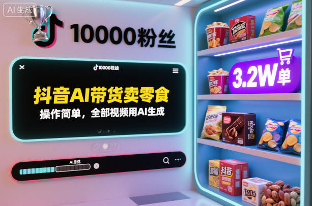 抖音AI带货卖零食,操作简单,全部视频用AI生成,一万粉丝,卖了3.2W单_就是爱分享