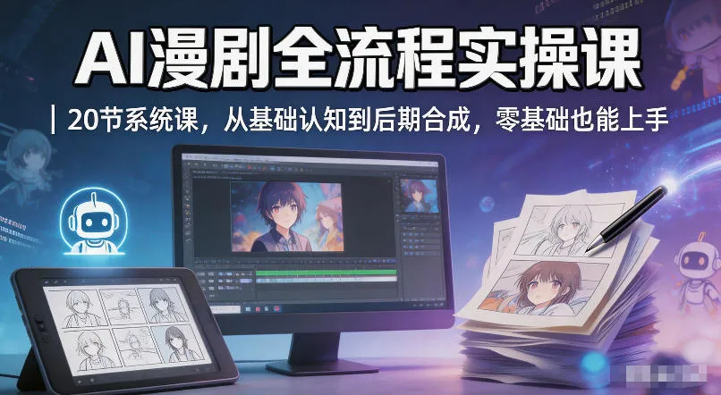 AI漫剧全流程实操课｜20节系统课，从基础认知到后期合成，零基础也能上手_就是爱分享
