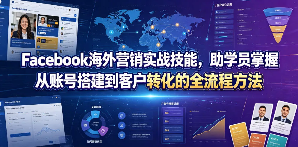 Facebook海外营销实战技能，助学员掌握从账号搭建到客户转化的全流程方法_一起云网创