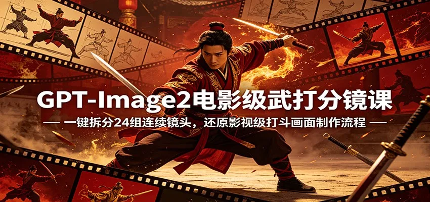 GPT-Image2电影级武打分镜课：一键拆分24组连续镜头，还原影视级打斗画面制作流程_就是爱分享