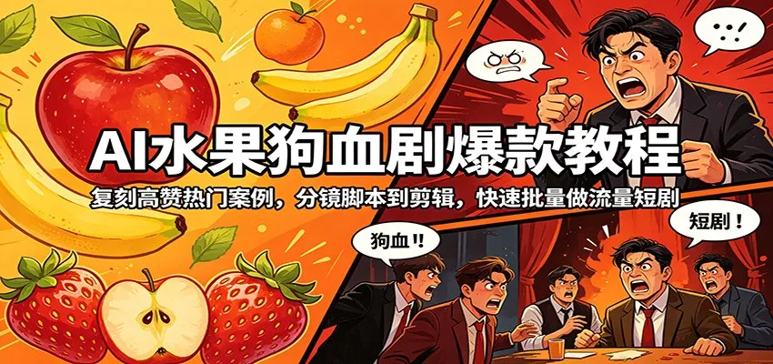AI水果狗血剧爆款教程：复刻高赞热门案例，分镜脚本到剪辑，快速批量做流量短剧_就是爱分享