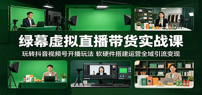 绿幕虚拟直播带货实战课:玩转抖音视频号开播玩法,软硬件搭建运营全域引流变现_一起云网创