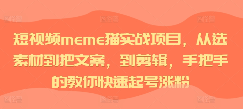 短视频meme猫实战项目，从选素材到把文案，到剪辑，手把手的教你快速起号涨粉_就是爱分享