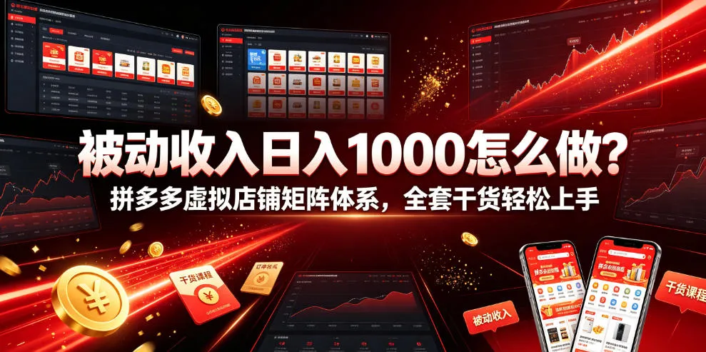 被动收入日入1000怎么做？拼多多虚拟店铺矩阵体系，全套干货轻松上手【揭秘】_一起云网创