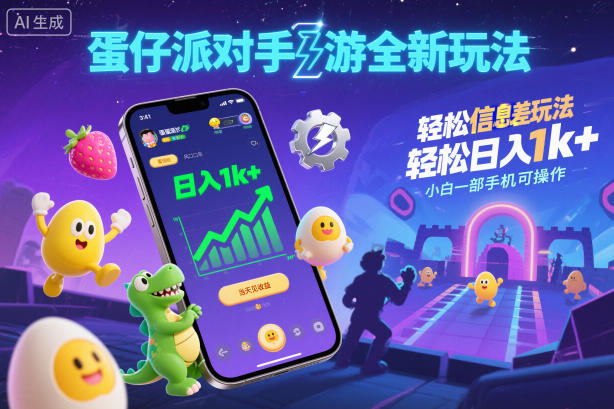 蛋仔派对手游全新玩法，轻松日入1k+，风口信息差玩法，当天见收益，小白一部手机可操作_就是爱分享
