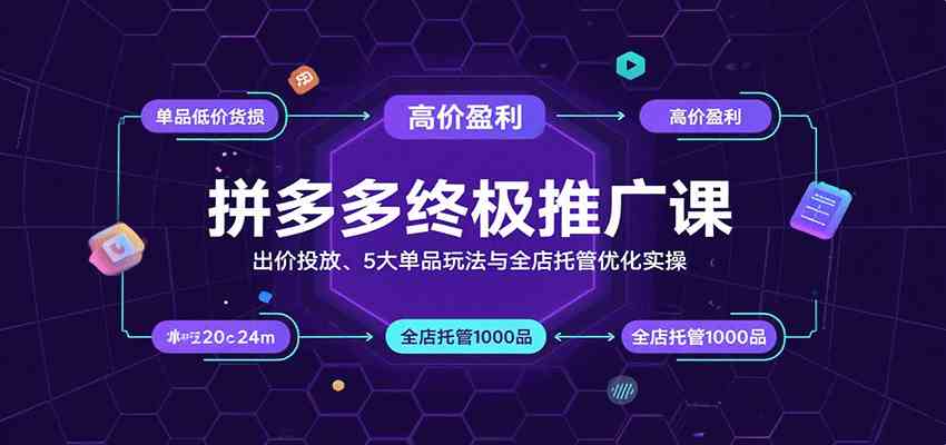 拼多多终极推广课：出价投放、5大单品玩法与全店托管优化实操_就是爱分享