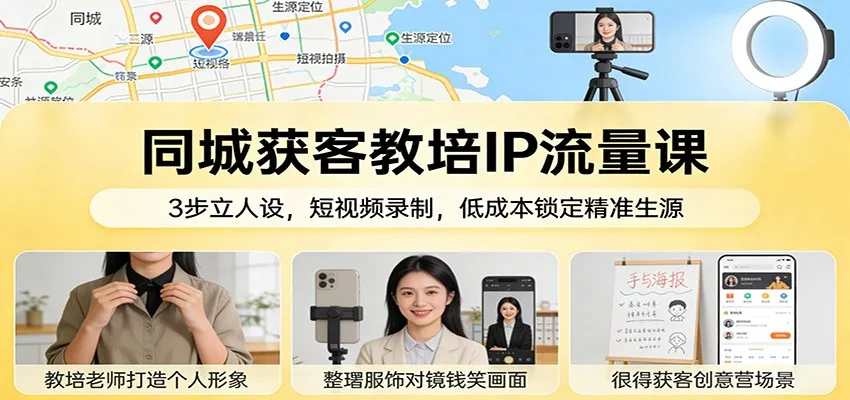 同城获客教培IP流量课:3步立人设,短视频录制,低成本锁定精准生源_就是爱分享