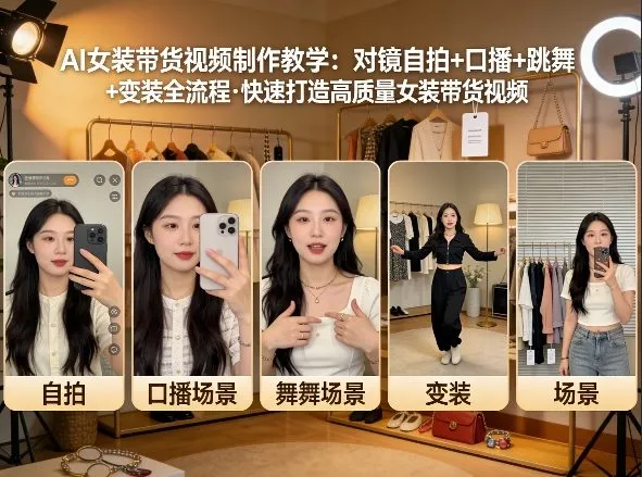 AI女装带货视频制作教学，对镜自拍、口播、跳舞、变装全流程，快速打造高质量女装带货视频_就是爱分享
