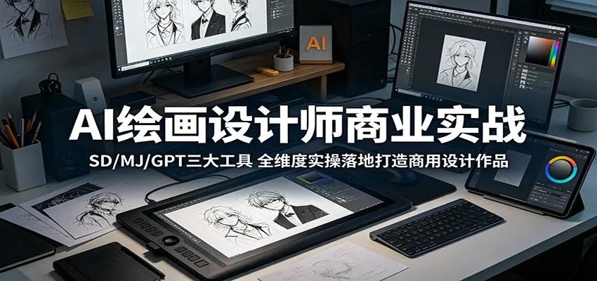 AI绘画设计师商业实战:SD/MJ/GPT三大工具,全维度实操落地打造商用设计作品_一起云网创