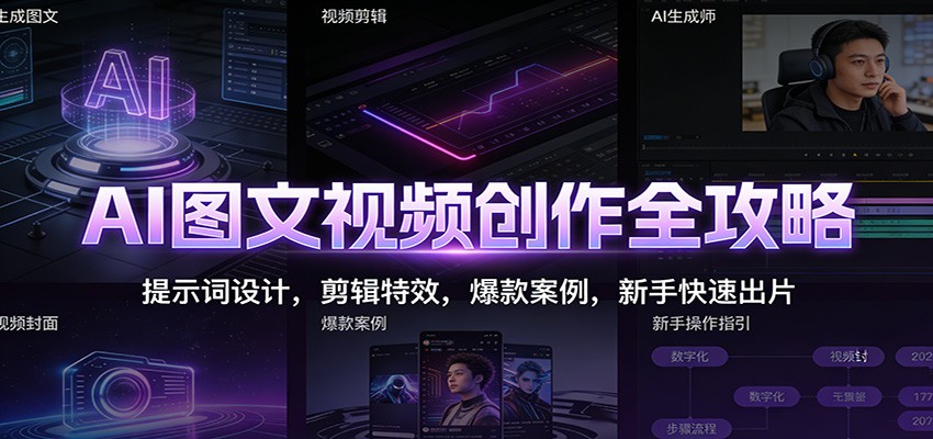 AI图文视频创作全攻略:提示词设计,剪辑特效,爆款案例,新手快速出片_就是爱分享