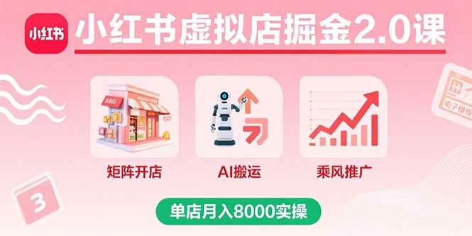 （15929期）小红书虚拟店掘金2.0课，矩阵开店+AI搬运+乘风推广，单店月入8000实操_就是爱分享