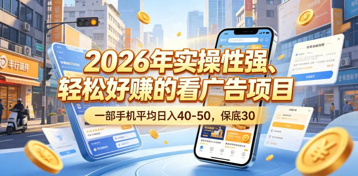 2026年实操性强、轻松好賺的看广告项目,一部手机平均日入40-50,保底30米【揭秘】_一起云网创