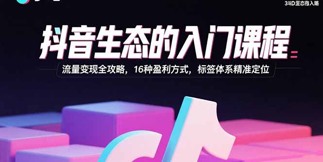 抖音生态的入门课程:流量变现全攻略,16种盈利方式,标签体系精准定位_就是爱分享