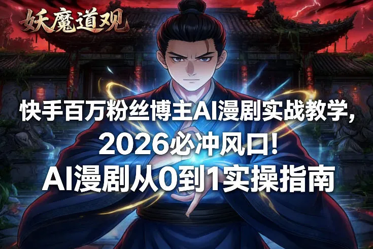 快手百万粉丝博主AI漫剧实战教学,2026必冲风口!AI漫剧从0到1实操指南_就是爱分享