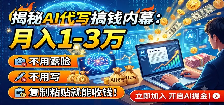 揭秘AI代写搞钱内幕:月入1-3万,不用露脸不用写,复制粘贴就能收钱!_一起云网创