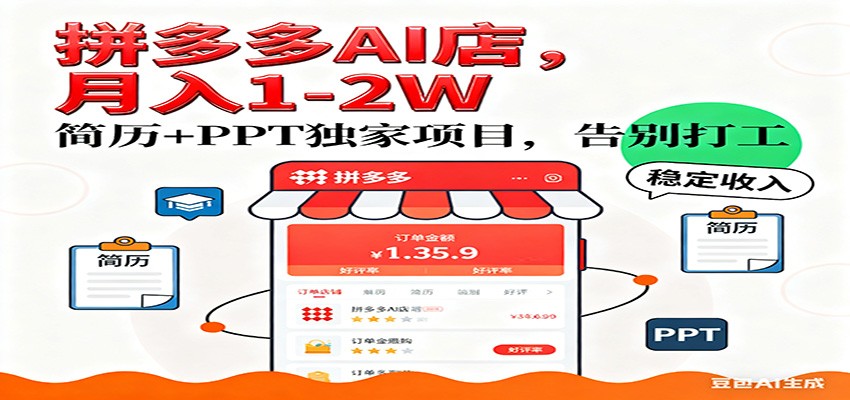 【独家】拼多多虚拟店,AI简历+PPT,单店月稳定1-2W,未来AI服务风口项目!_就是爱分享