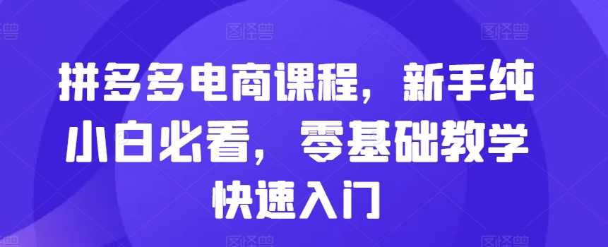 拼多多电商课程，新手纯小白必看，零基础教学快速入门_就是爱分享