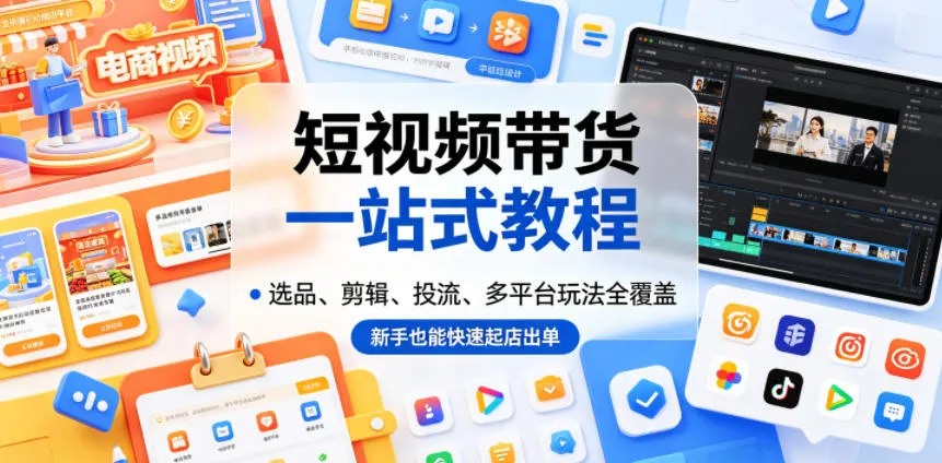 短视频带货一站式教程,选品、剪辑、投流、多平台玩法全覆盖,新手也能快速起店出单_一起云网创