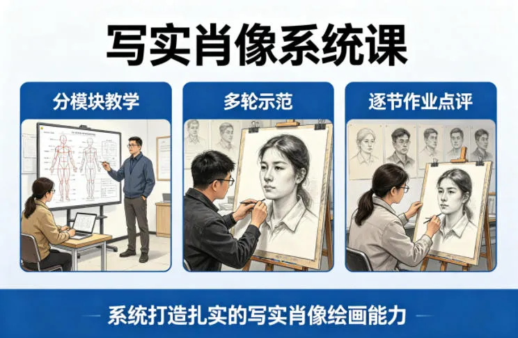 写实肖像系统课，全程分模块教学+多轮示范+逐节作业点评，系统打造扎实的写实肖像绘画能力_就是爱分享
