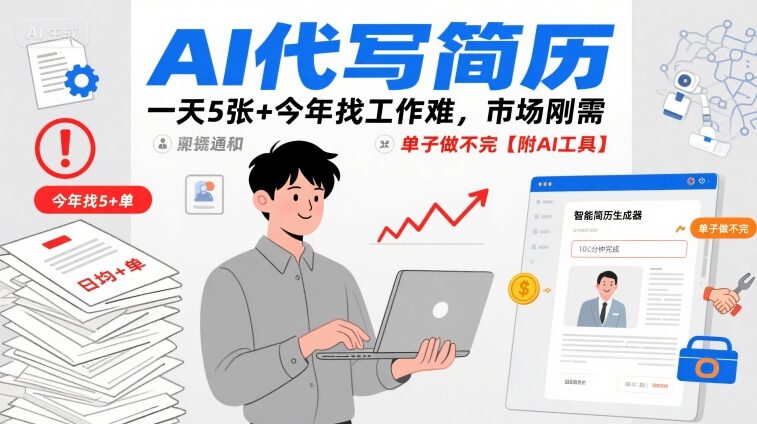 AI代写简历，一天5张+今年找工作难，市场刚需，单子做不完【附AI工具】_就是爱分享