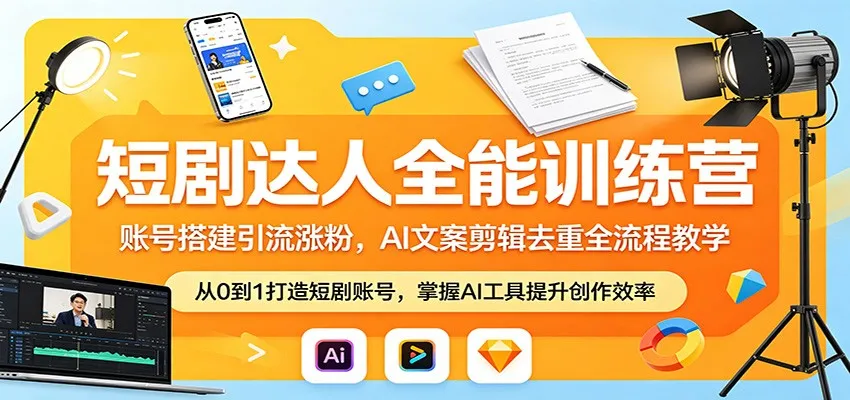 短剧达人全能训练营：账号搭建引流涨粉，AI 文案剪辑去重全流程教学_就是爱分享