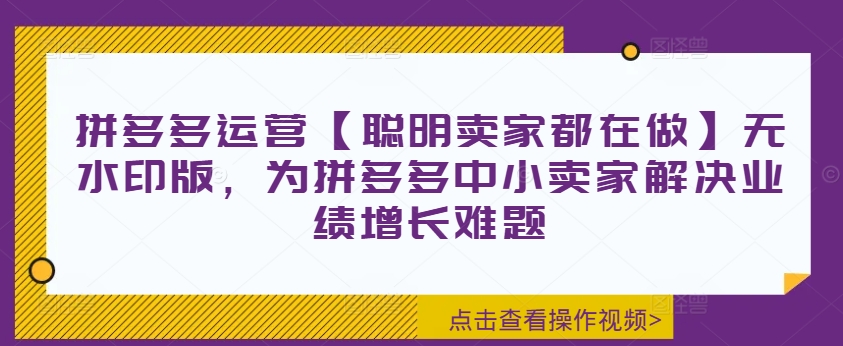 拼多多运营【聪明卖家都在做】无水印版，为拼多多中小卖家解决业绩增长难题_就是爱分享
