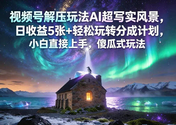 视频号解压玩法AI超写实风景，日收益5张+轻松玩转分成计划，小白直接上手，傻瓜式玩法_一起云网创