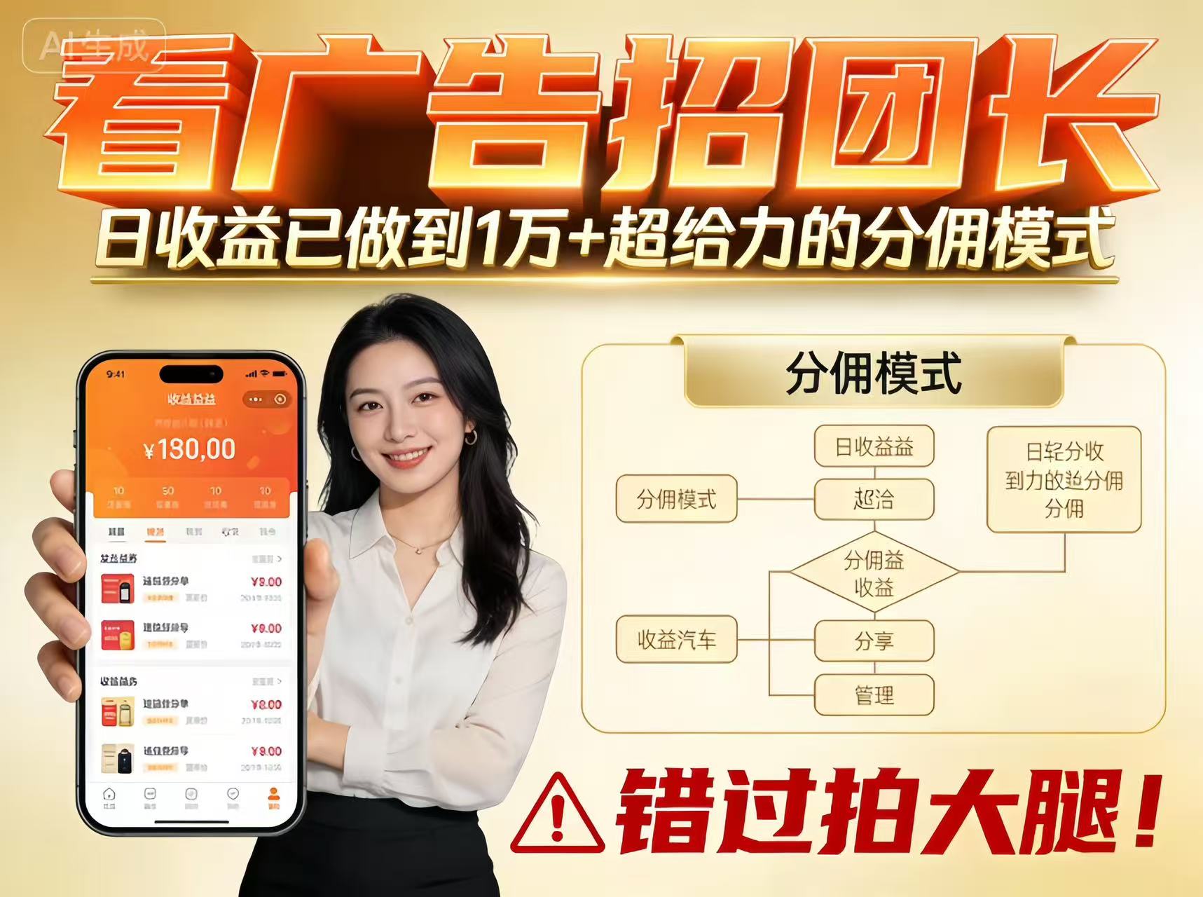 看广告招团长，团队收益已做到日入1万，分佣模式超给力，错过拍大腿_就是爱分享