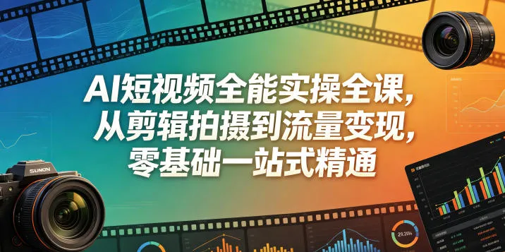 AI短视频全能实操全课,从剪辑拍摄到流量变现,零基础一站式精通_一起云网创