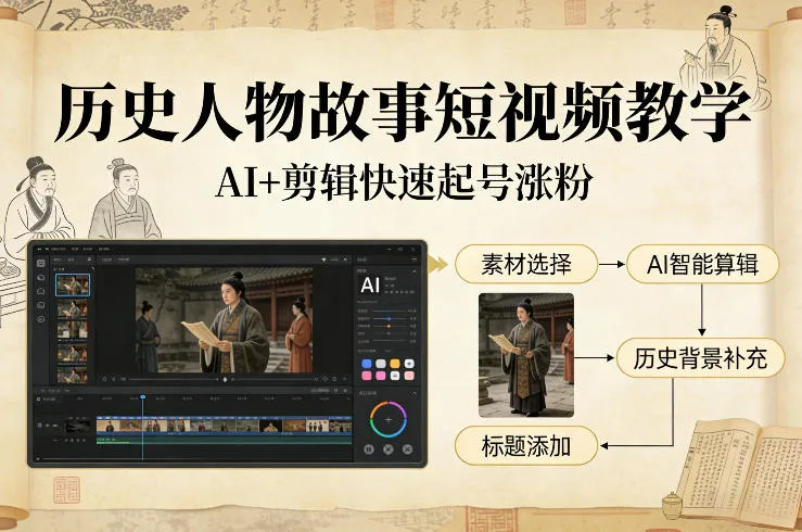 历史人物故事短视频教学，AI+剪辑制作历史人物题材短视频，快速起号涨粉_就是爱分享