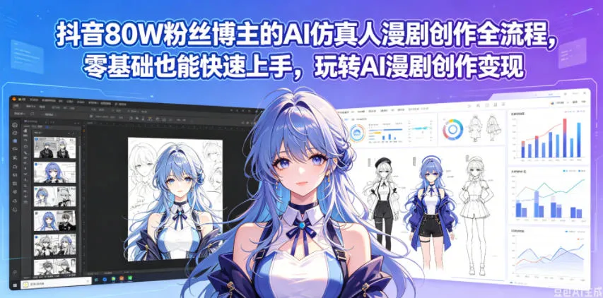 抖音80W粉丝博主的AI仿真人漫剧创作全流程,零基础也能快速上手,玩转AI漫剧创作变现_一起云网创