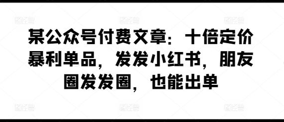 某公众号付费文章:十倍定价暴利单品,发发小红书,朋友圈发发圈,也能出单